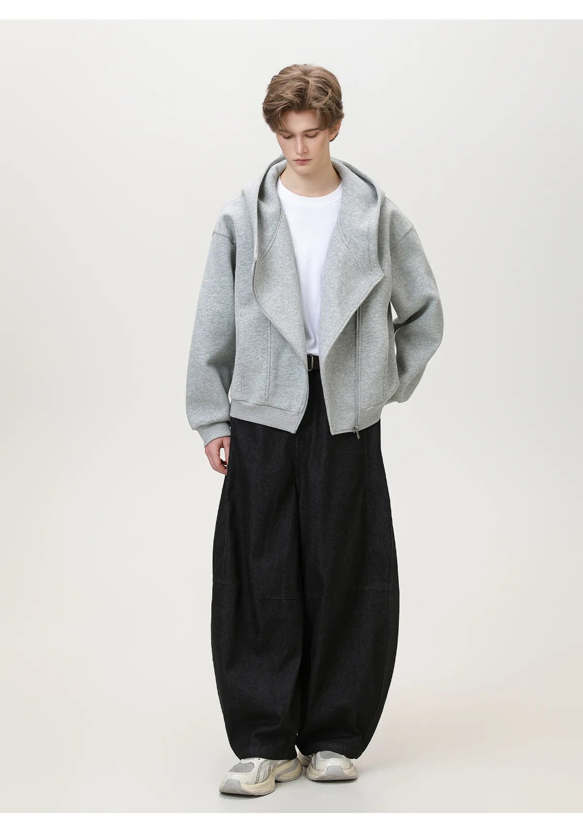 Slant Zipper Hooded Cardigan Jacket