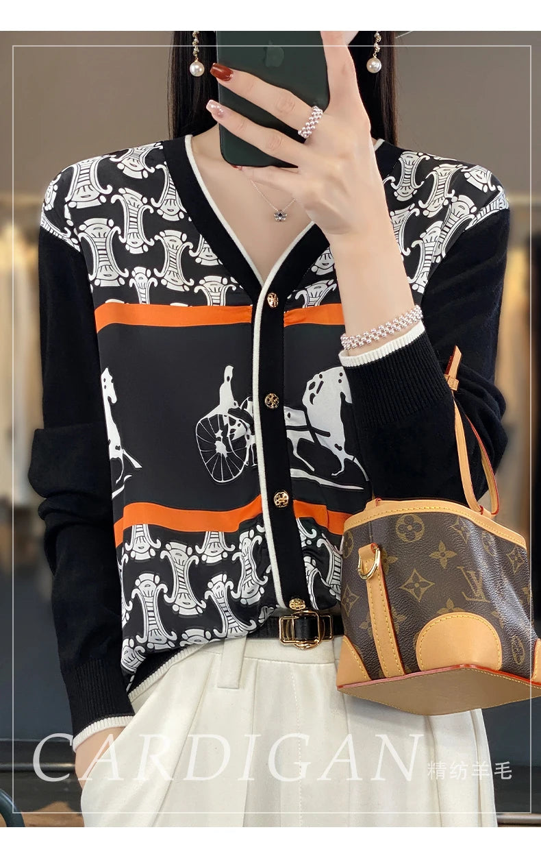 Women's Silk Print Wool Cardigan
