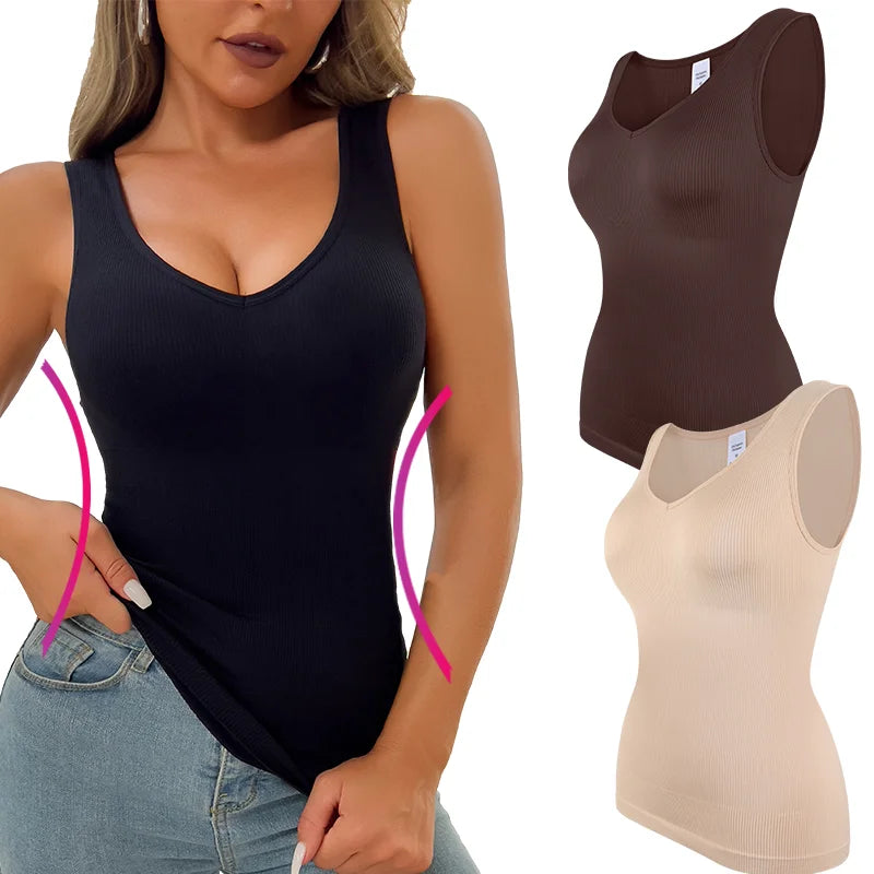 Women Sleeveless V-Neck Shapewear Tank Top