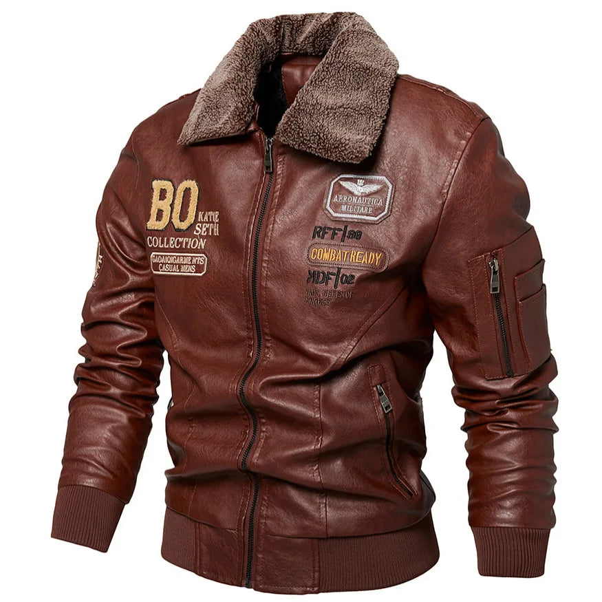 Men's Plus Size PU Motorcycle Suit – Fleece Jacket