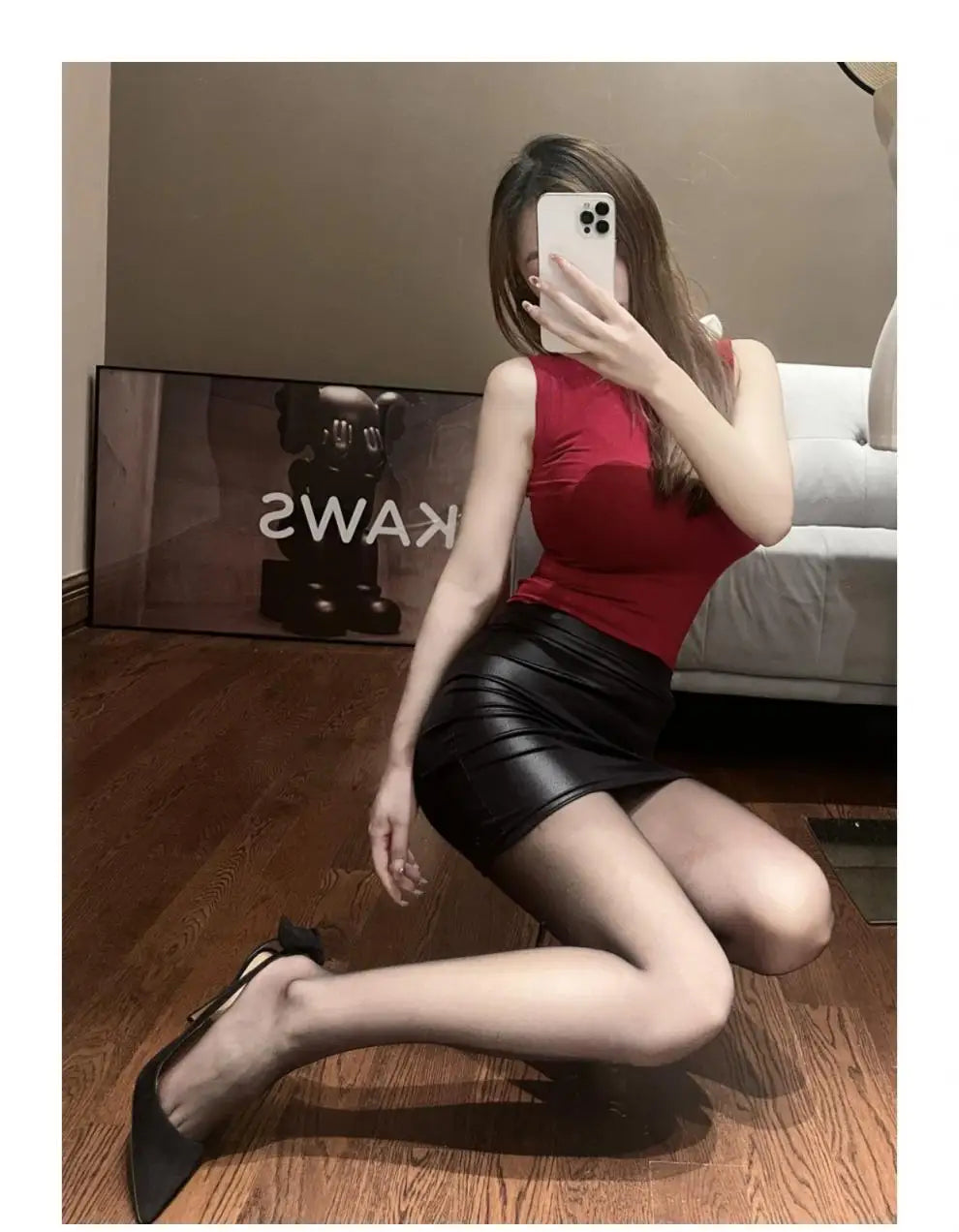 Women Faux Leather Mini Skirt
