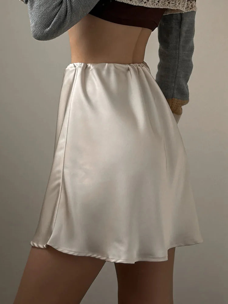 Women Satin Silk Mini Skirt