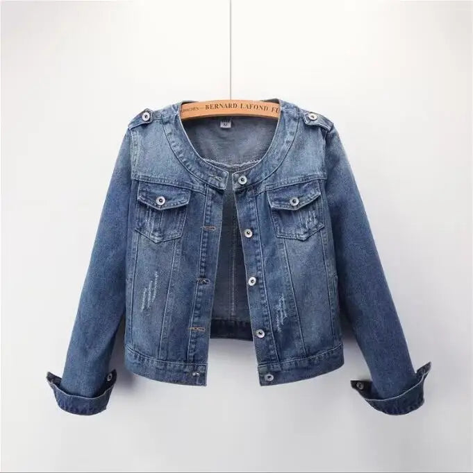Women's Single Breasted Denim Lapel Jacket