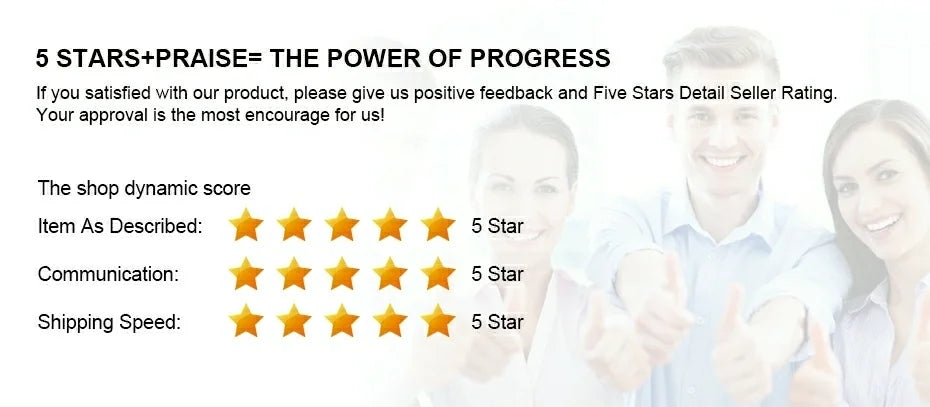 Graphic showcasing a 5-star rating system for customer feedback on product satisfaction and seller performance.