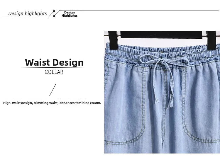 Women Ice Silk Wide Leg Jeans