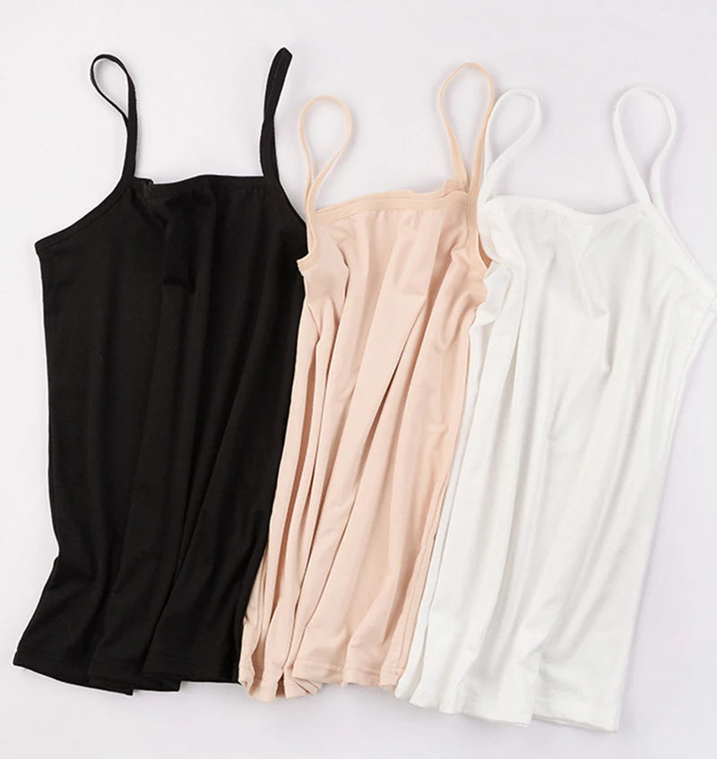 BasicBreeze™ solid cotton strap camis in black, beige, and white for women, perfect for everyday wear.