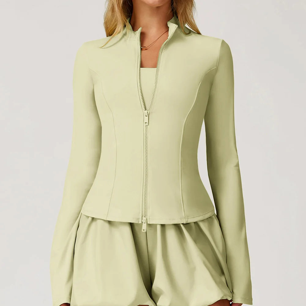 Women's Standing Collar Long Sleeve Yoga Jacket – Summer Training Top