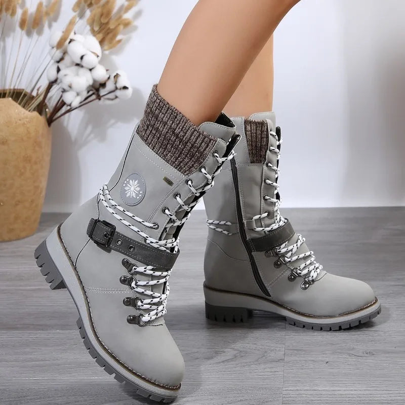 Women Mid Calf Boots Vintage Western Heels