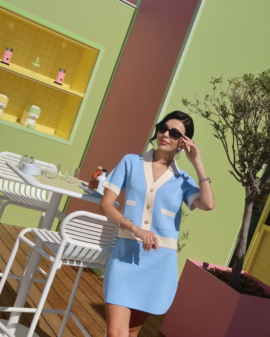 Tossy V-Neck Patchwork Knit Cardigan