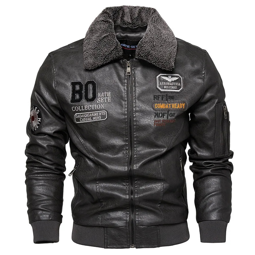 Men's Plus Size PU Motorcycle Suit – Fleece Jacket