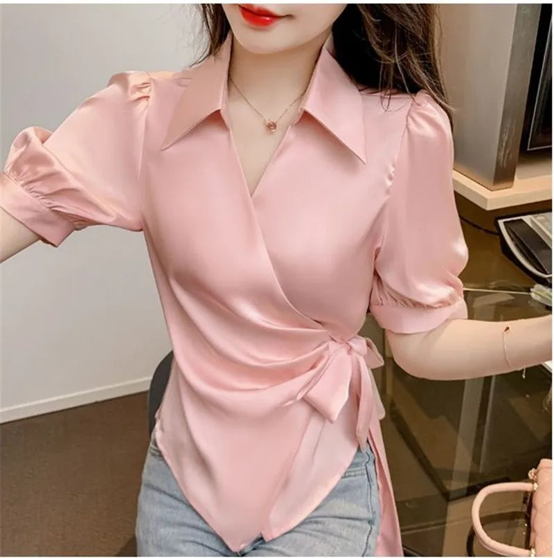Chiffon V-Neck Short Sleeve Women's Jacket