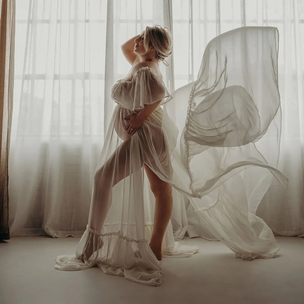 Chiffon Off-Shoulder Maternity Photography Dress