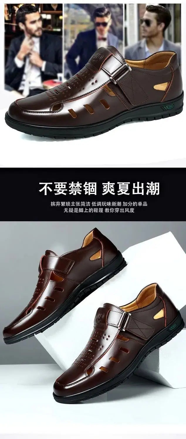 Men’s Summer Hollow Non-Slip Leather Sandals