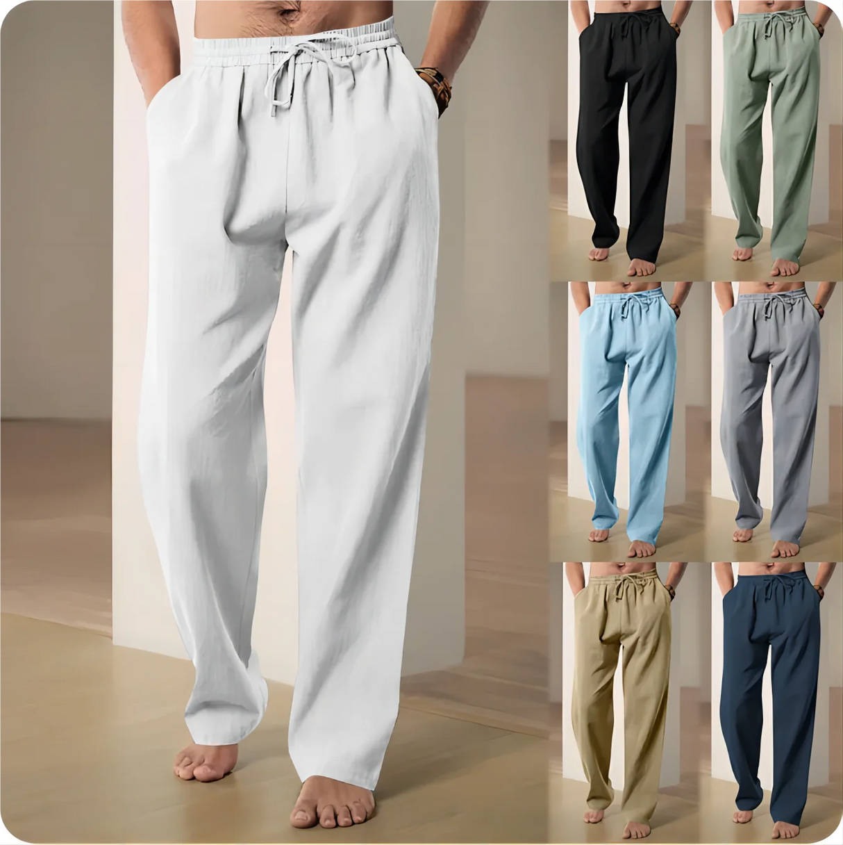 Men Cotton Hemp Casual Pants