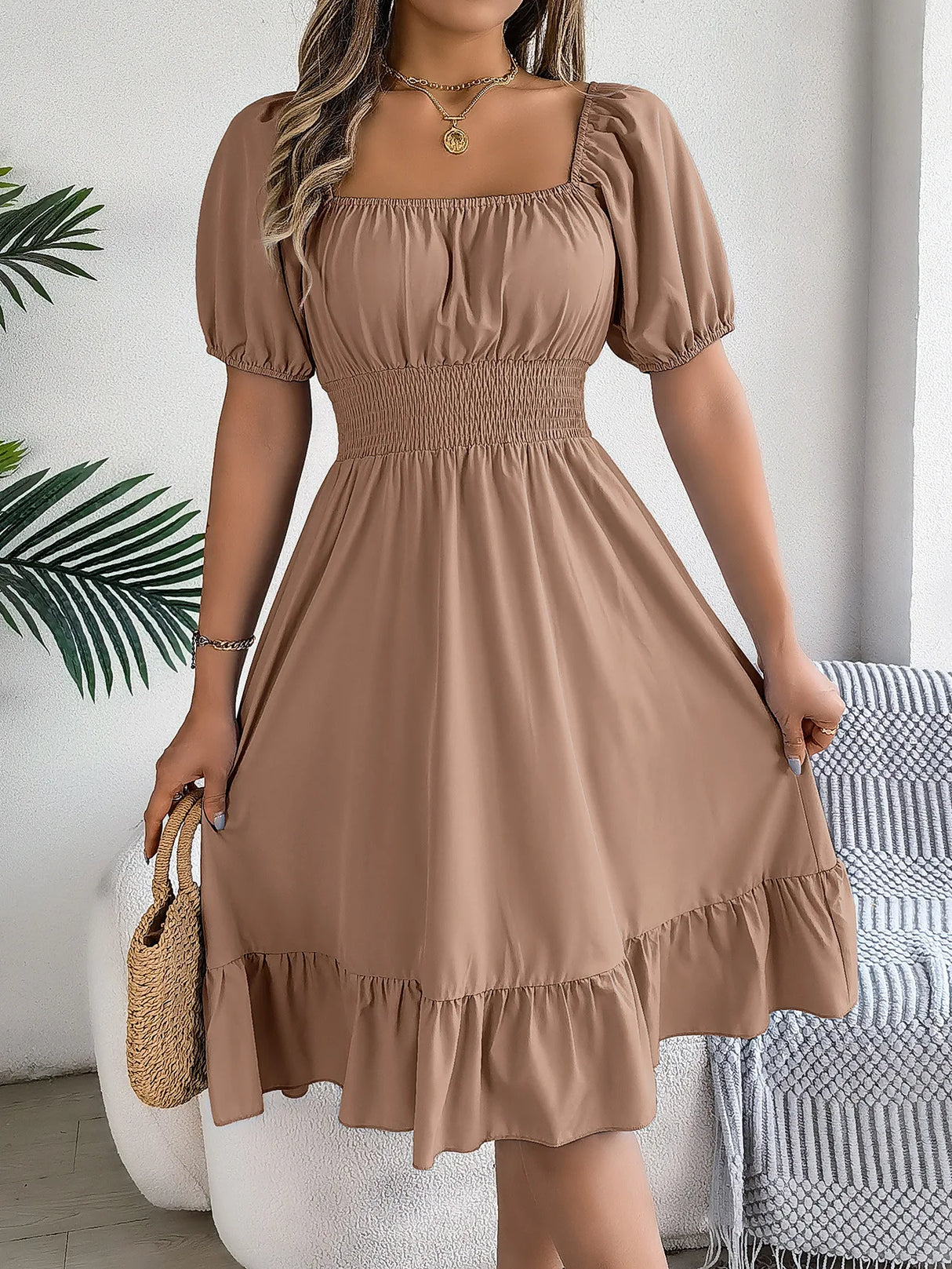 Women Square Neck Summer Dress