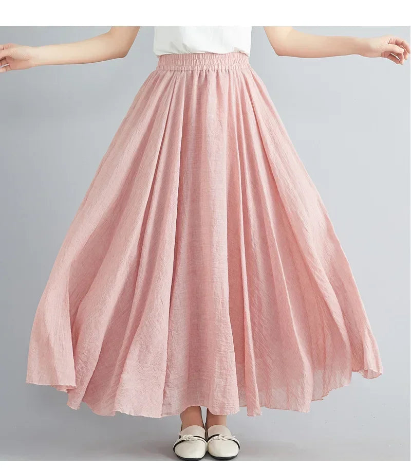 Women Cotton Linen Maxi Skirt