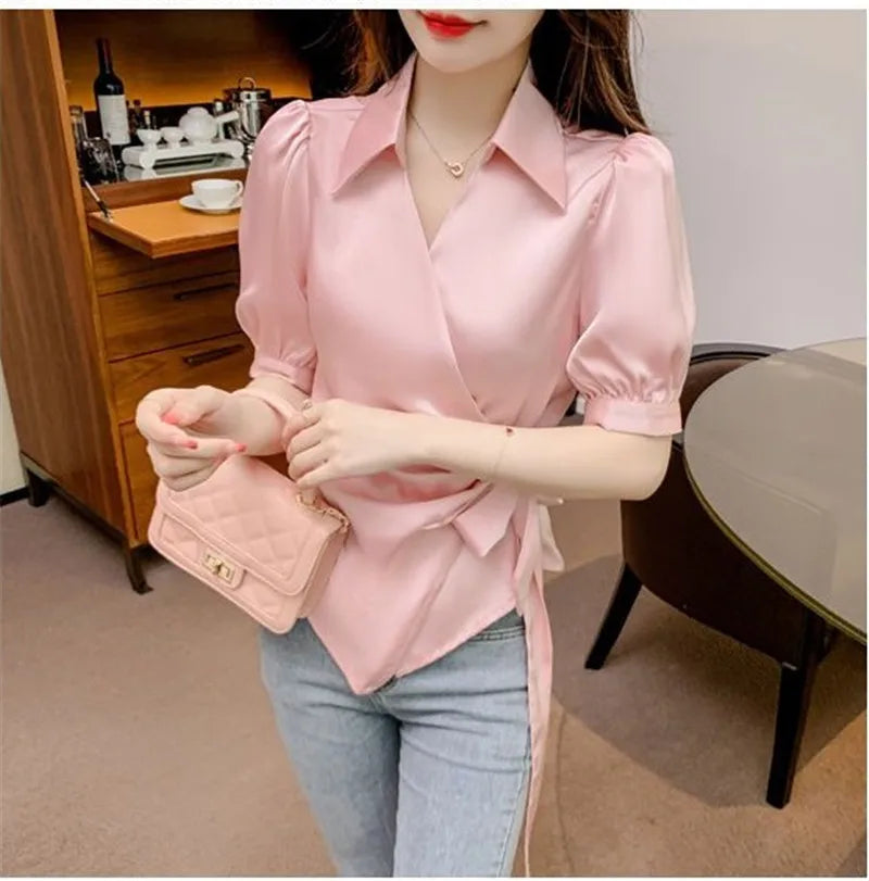 Chiffon V-Neck Short Sleeve Women's Jacket