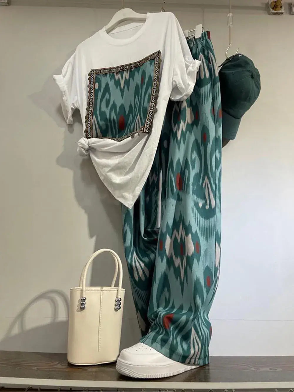 Women Summer Patchwork T-Shirt Pants Set