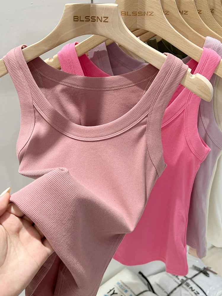 Women Ribbed Round Neck Tank