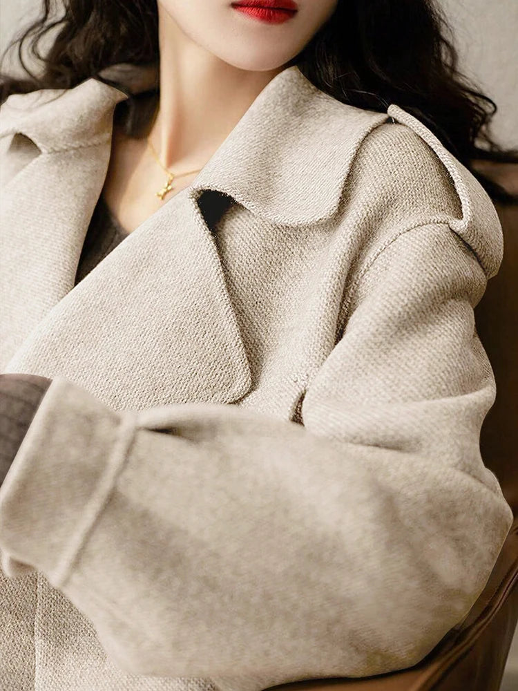 Elegant Woolen Belted Bomber Winter Coat