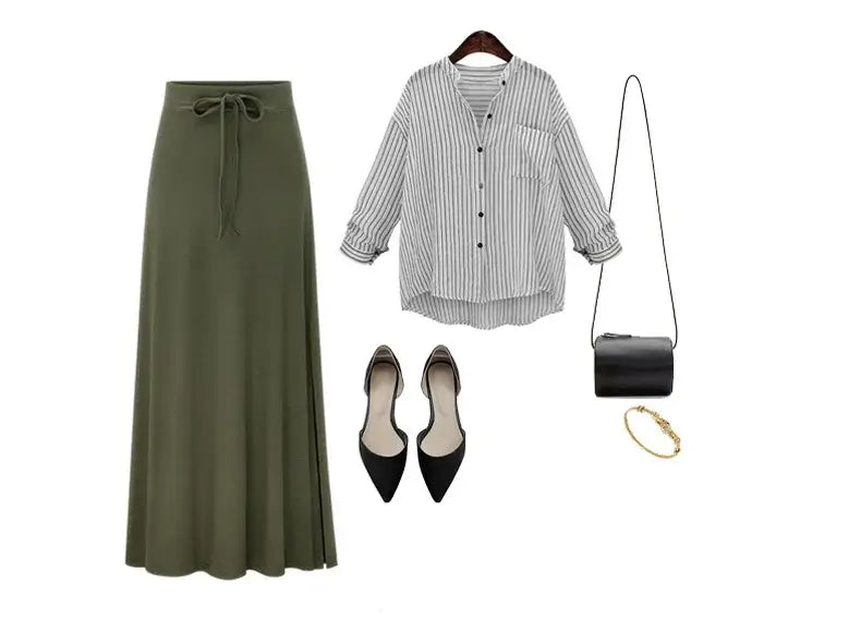 Women Knit Split Long A-Line Skirt