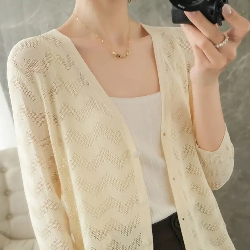 Women Knitted V-Neck Sun Protection Cardigan