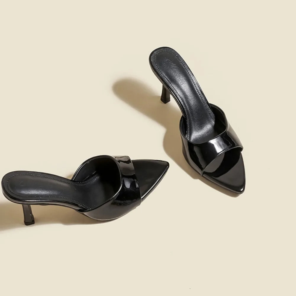 Slim Heel Pointed Toe Patent Slippers – 2025