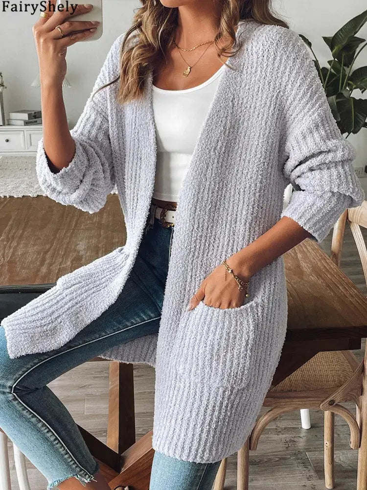 Women Long Sleeve Pocket Knit Cardigan
