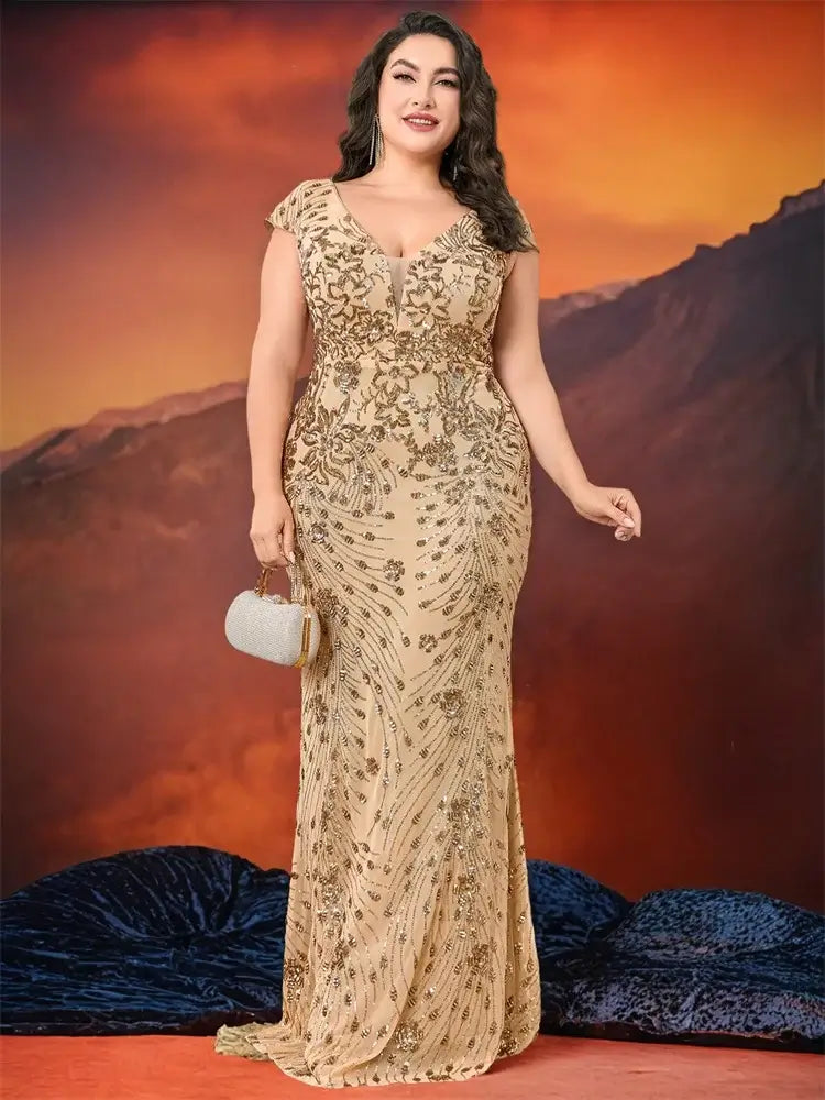 Women Plus Size Mermaid Sequin Formal Prom Dress