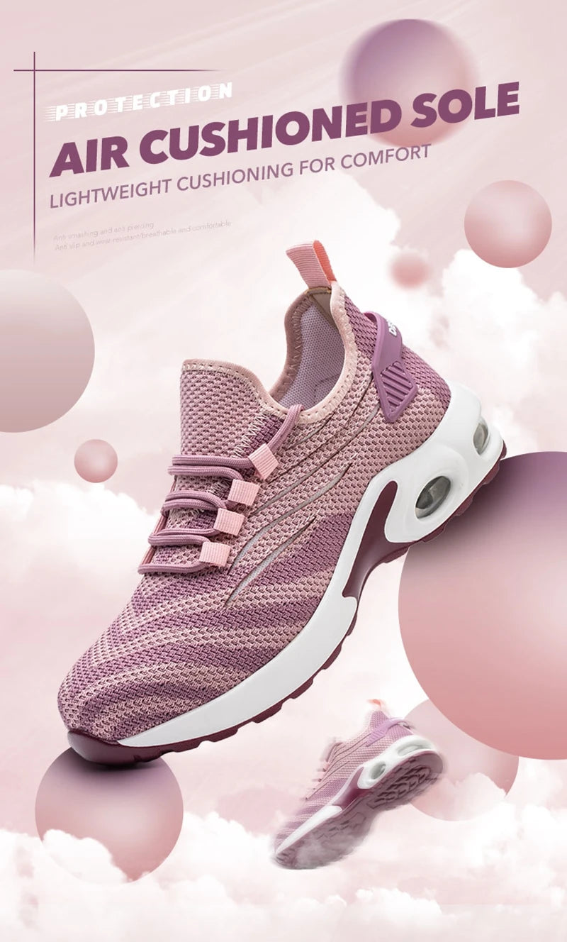 Women Safety Shoes Pink Steel Toe Sneakers