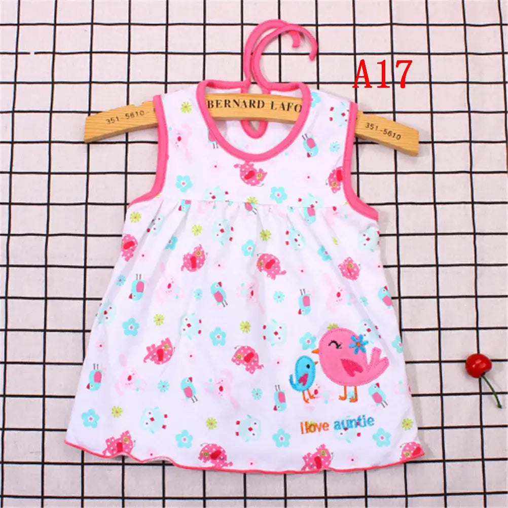 Cotton flower sleeveless dress for baby girls, suitable for newborns, featuring cute bird patterns and bright colors.
