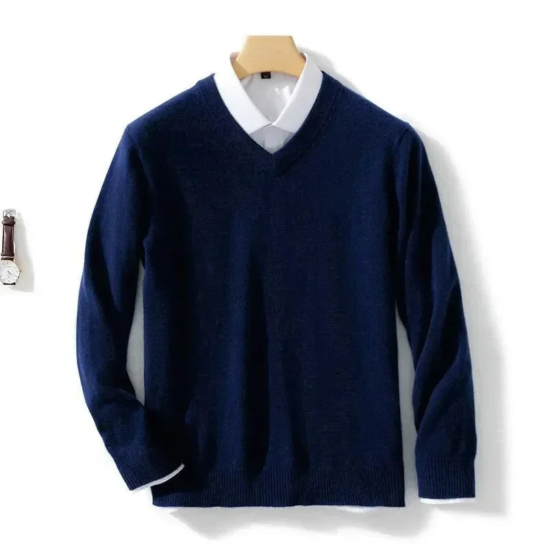 Men's Plus Size Wool V-Neck Sweater