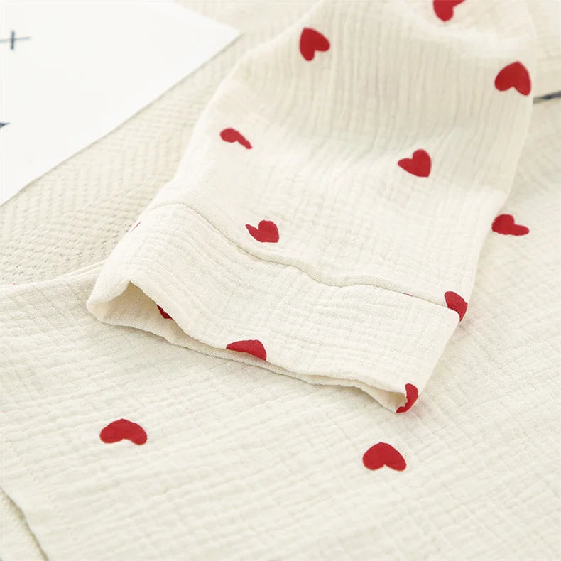 Women Cotton Pajama Set with Hearts