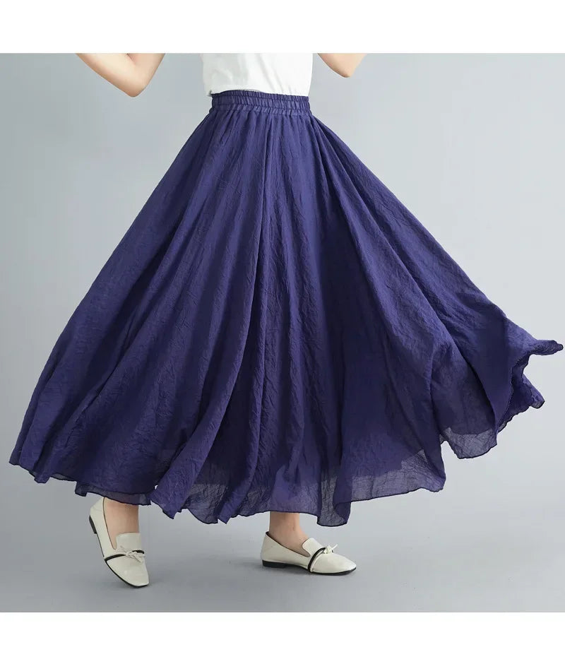 Women Cotton Linen Maxi Skirt