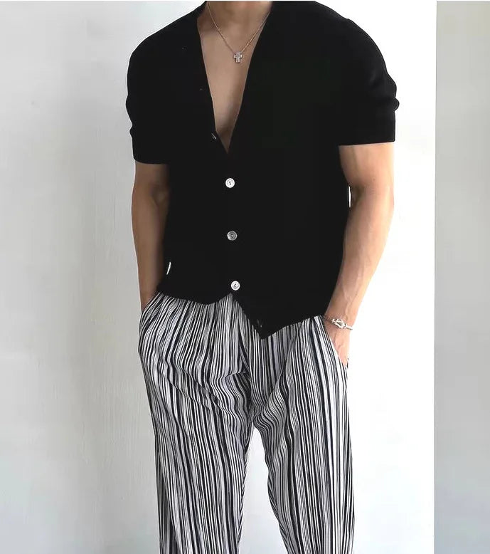 Men Short Sleeve Cardigan Knit