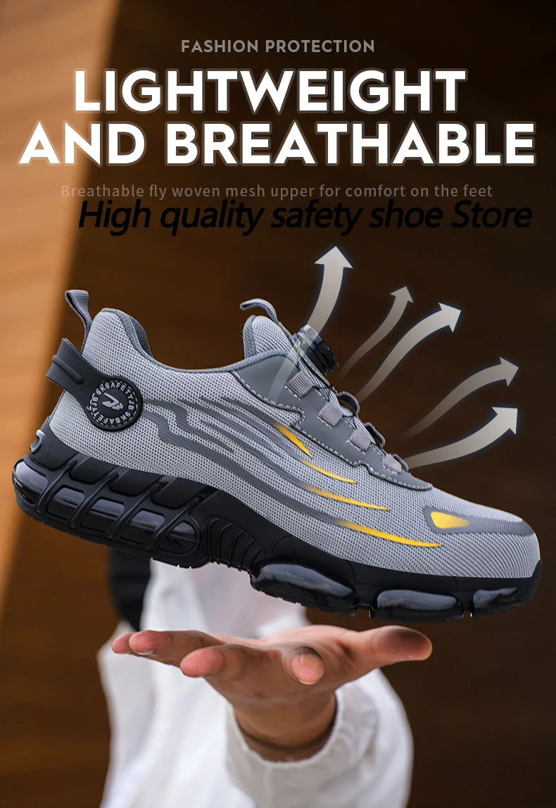 Men Rotating Button Steel Toe Safety Shoes