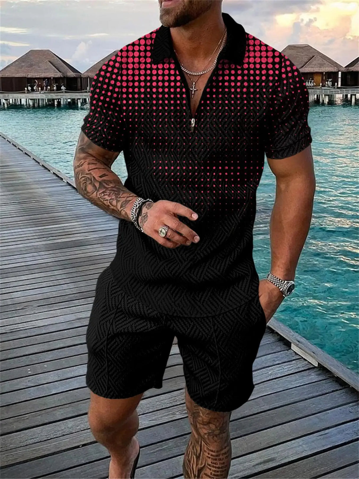 Men Polka Dot Shorts Set