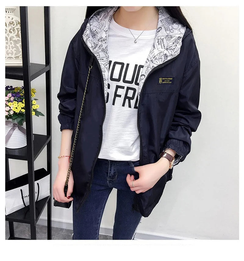 Double-Sided Women's Trench Coat – Hooded Spring Autumn Windbreaker