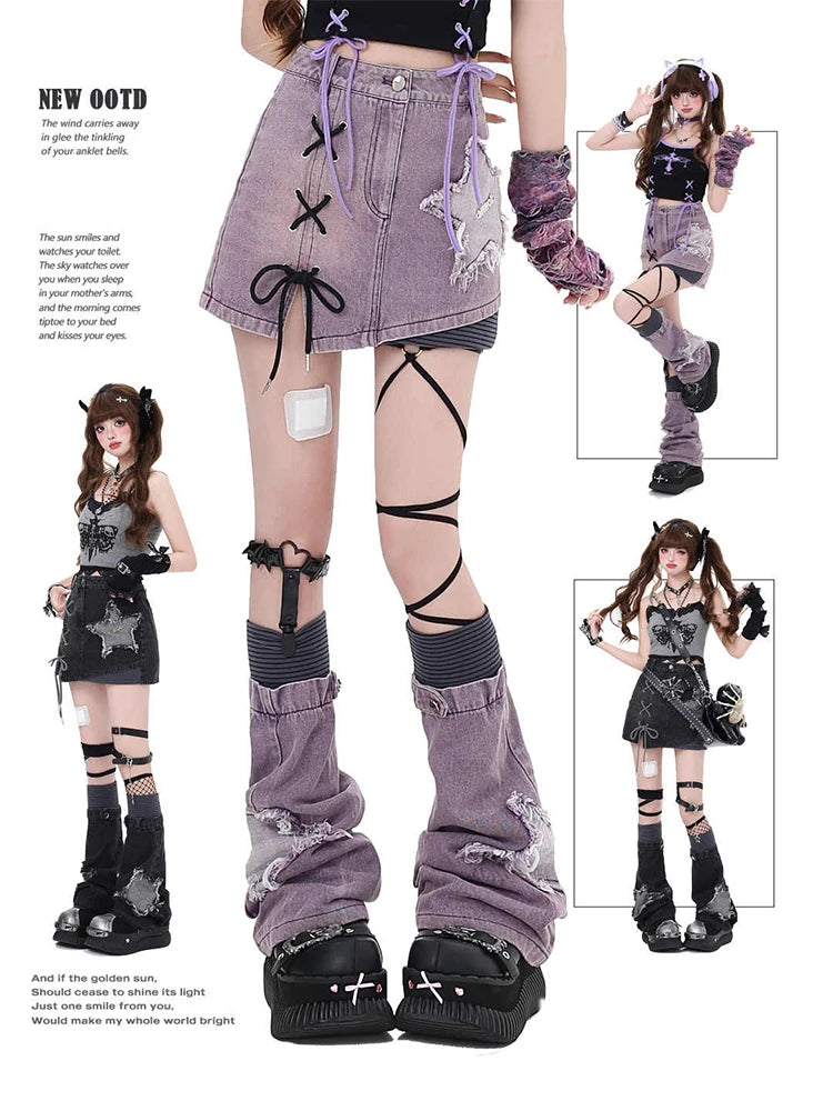 LaceVibe™ – Purple Lace-Up Mini Skirt (Harajuku Aesthetic Skirt)