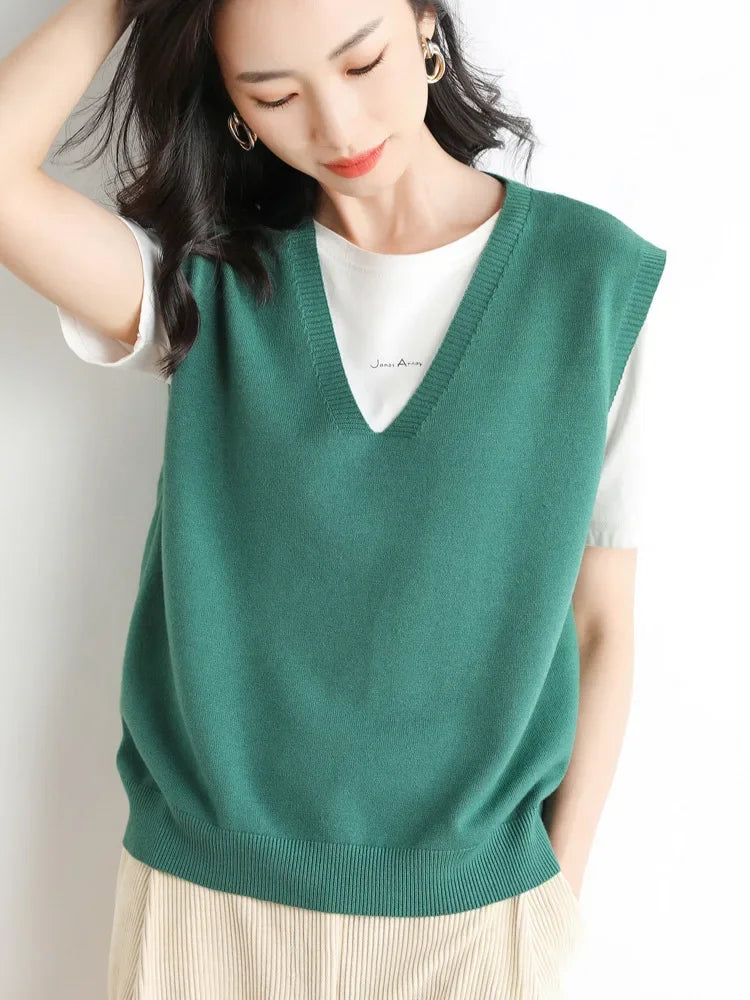 Women Loose V-Neck Knit Vest