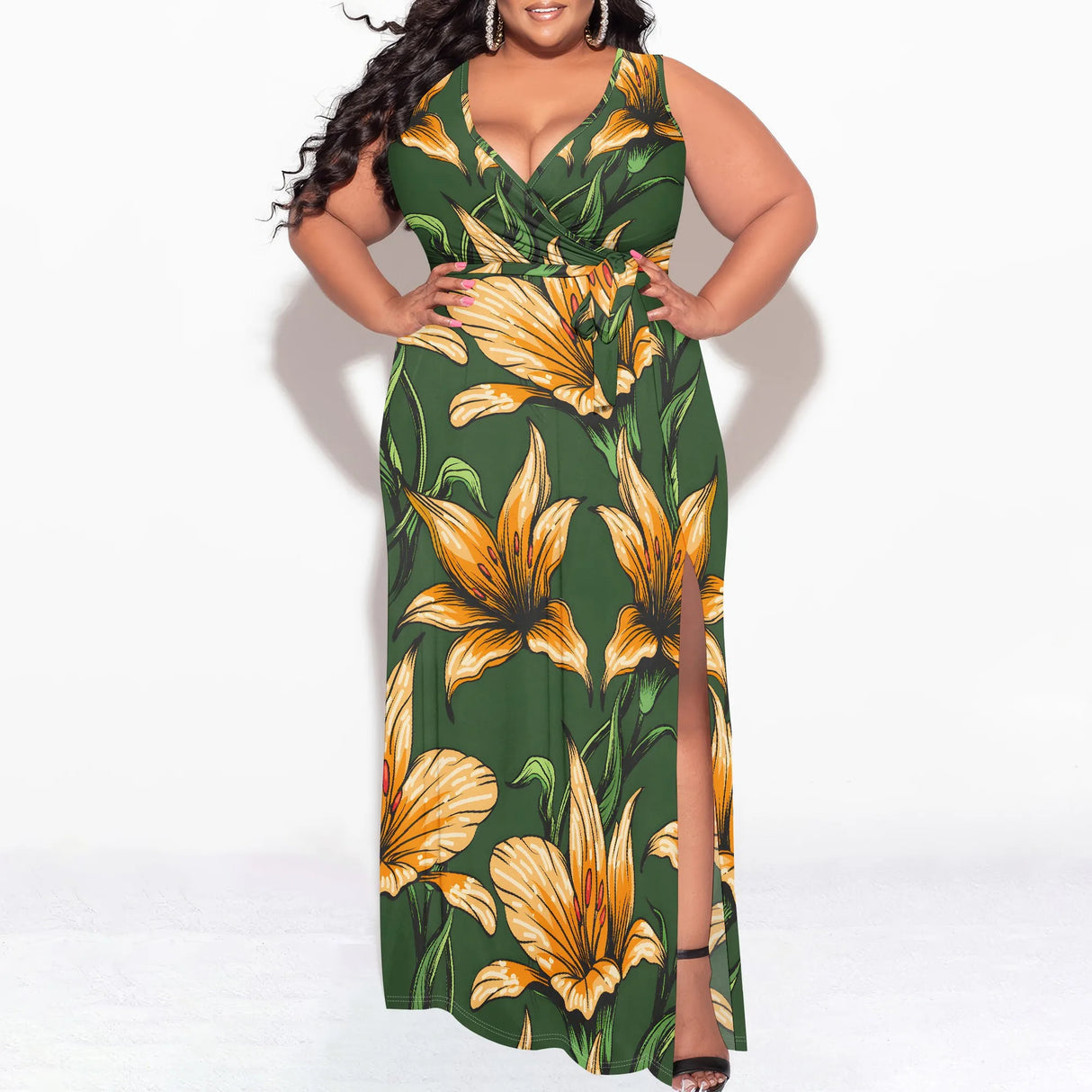 Women 3D Print Halterneck Maxi Dress