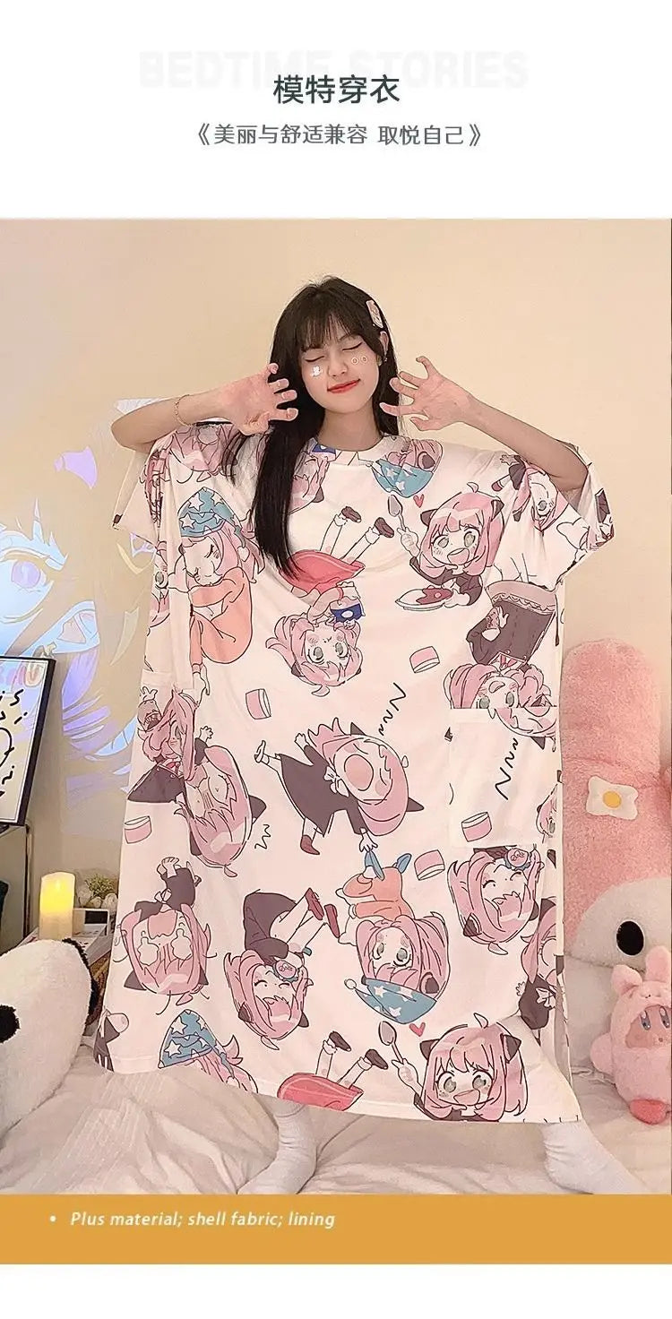 Women Cartoon Print Long Nightgown
