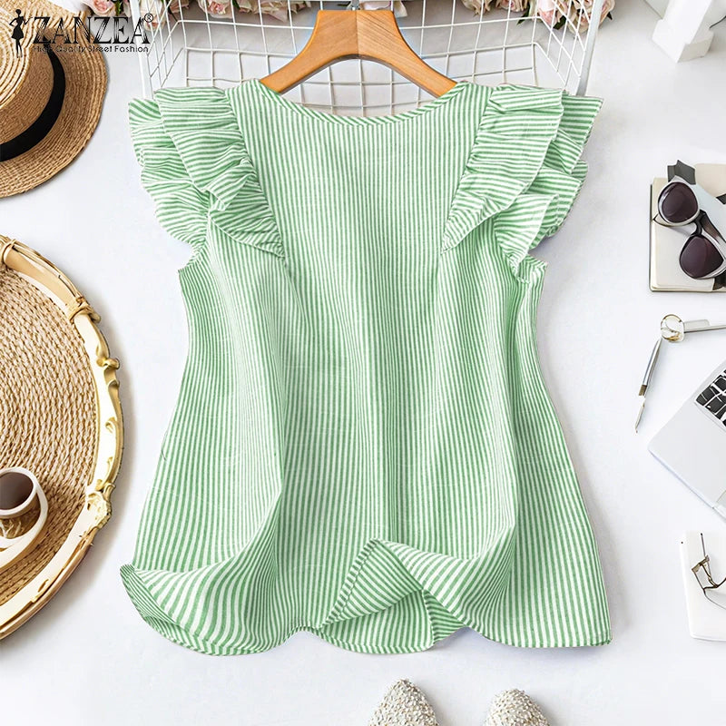 Women Striped Sleeveless V-Neck Top