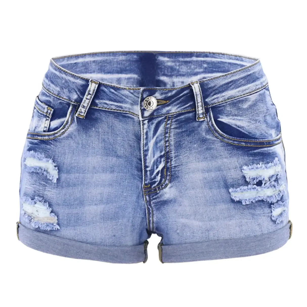 Women Split Mid Waist Denim Shorts