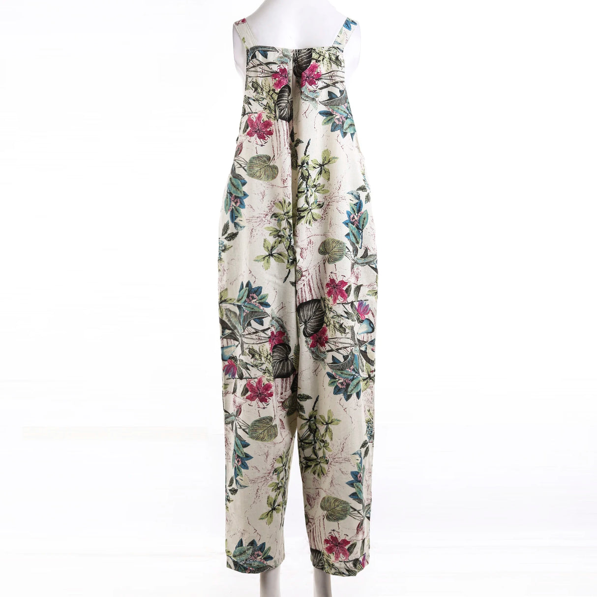FloraLoom™ – Floral Cotton Linen Jumpsuit (Natural, Breezy & Soft-Touch)