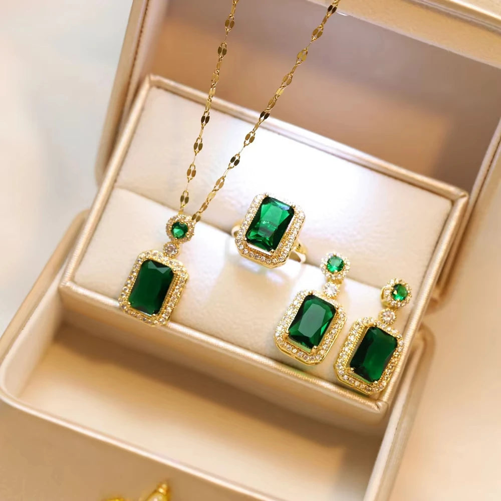 Women’s Green Jade 3-Piece Jewelry Set