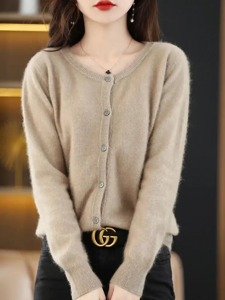 Women Mink Cashmere Knit Cardigan