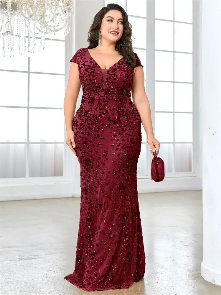 Women Plus Size Mermaid Sequin Formal Prom Dress