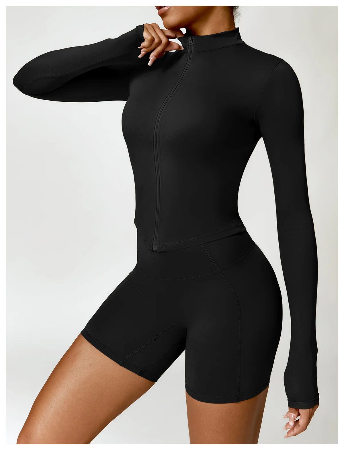 Women's Zip Long Sleeve Yoga Jacket – Gym Push-Up Sportswear Top