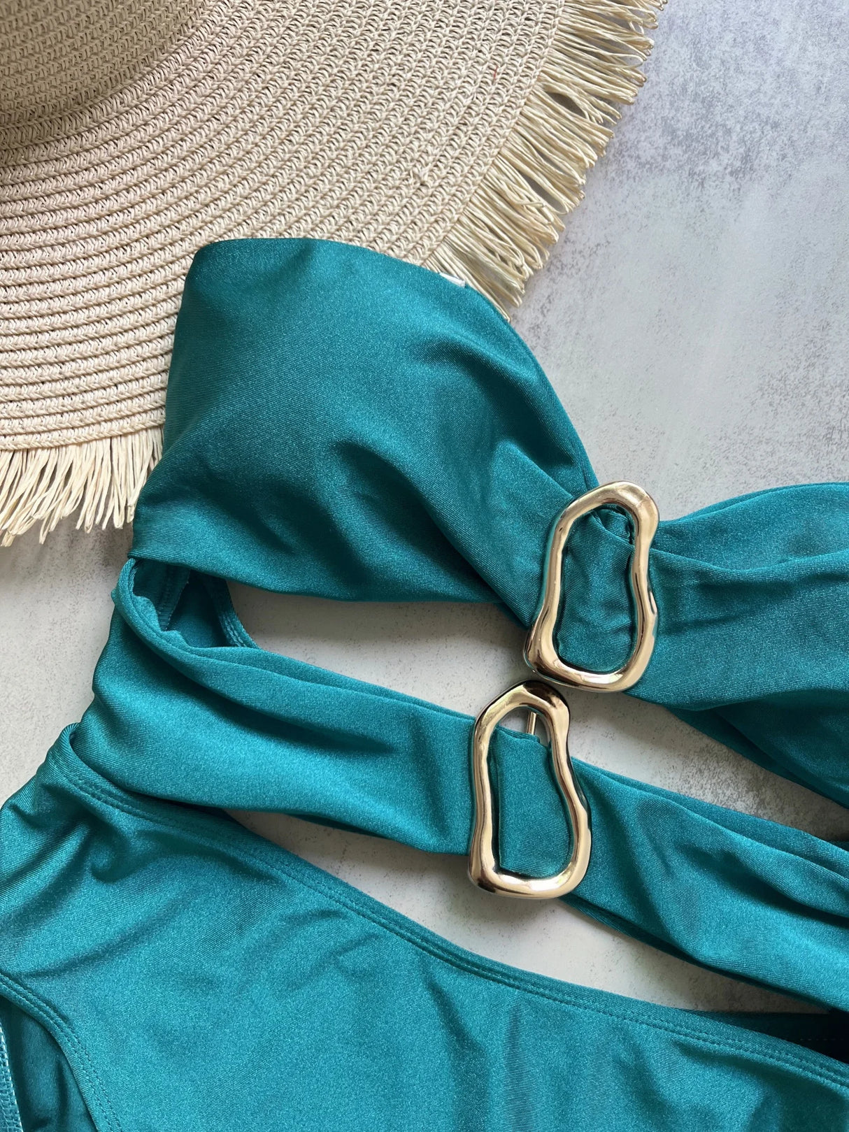 Women Metal Ring Bandeau Swimsuit